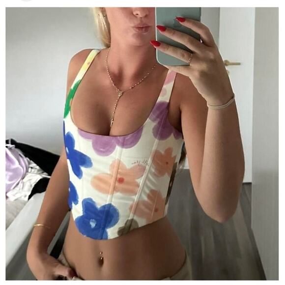 With Jean Cindy Floral Y2K Corset Crop Top Medium - Picture 11 of 11